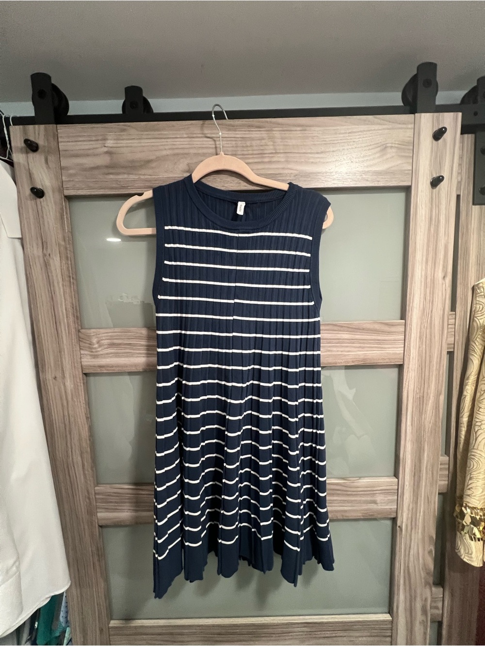 Wishlist Navy and White Sleeveless Striped Knit Dress